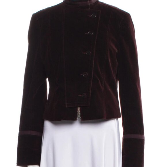 Theory Cropped Burgundy Velvet jacket Sz S - Picture 1 of 10